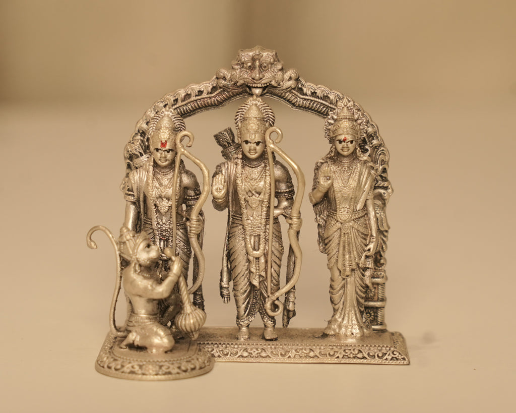 The antique silver Ram Darbar seen straight on, showing the carved face at the top of the arch.