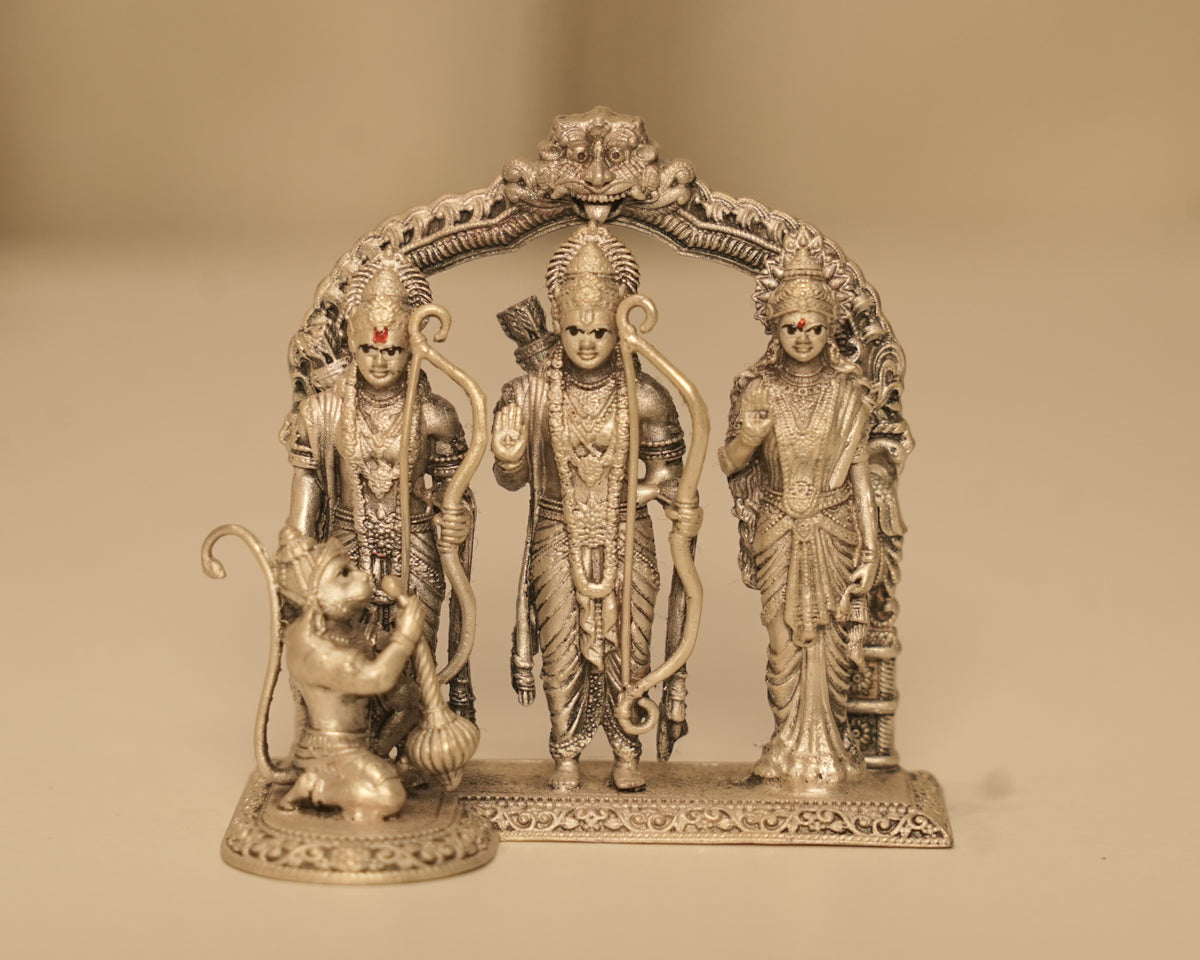 The antique silver Ram Darbar seen straight on, showing the carved face at the top of the arch.