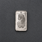 Reverse of the 5 gram fine silver bar with an engraved figure in profile.