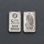 Front and reverse of the 5 gram 999 fine silver bar side by side.