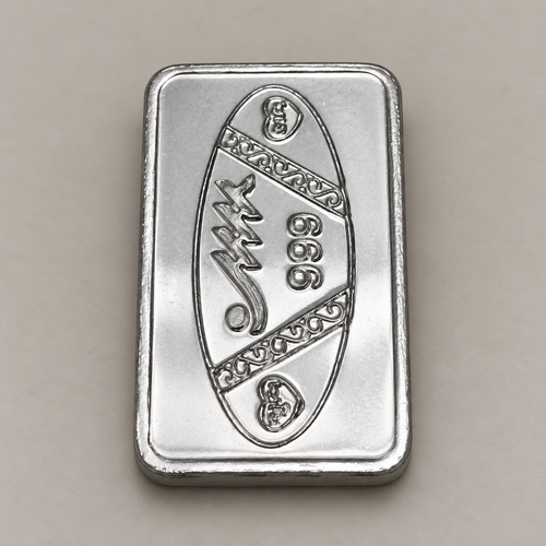 Reverse of the 10 gram fine silver bar with Shubh Labh in Devanagari inside an oval border.