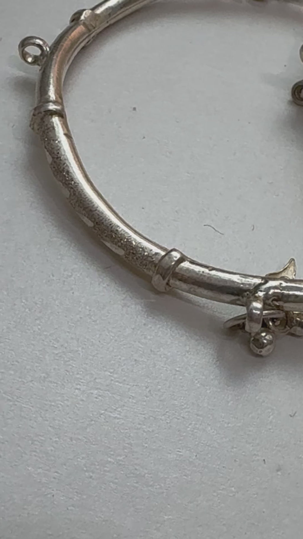 Twin-Tube Silver Kada with Leaf Charms, Diamond-Cut