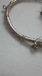 Twin-Tube Silver Kada with Leaf Charms, Diamond-Cut