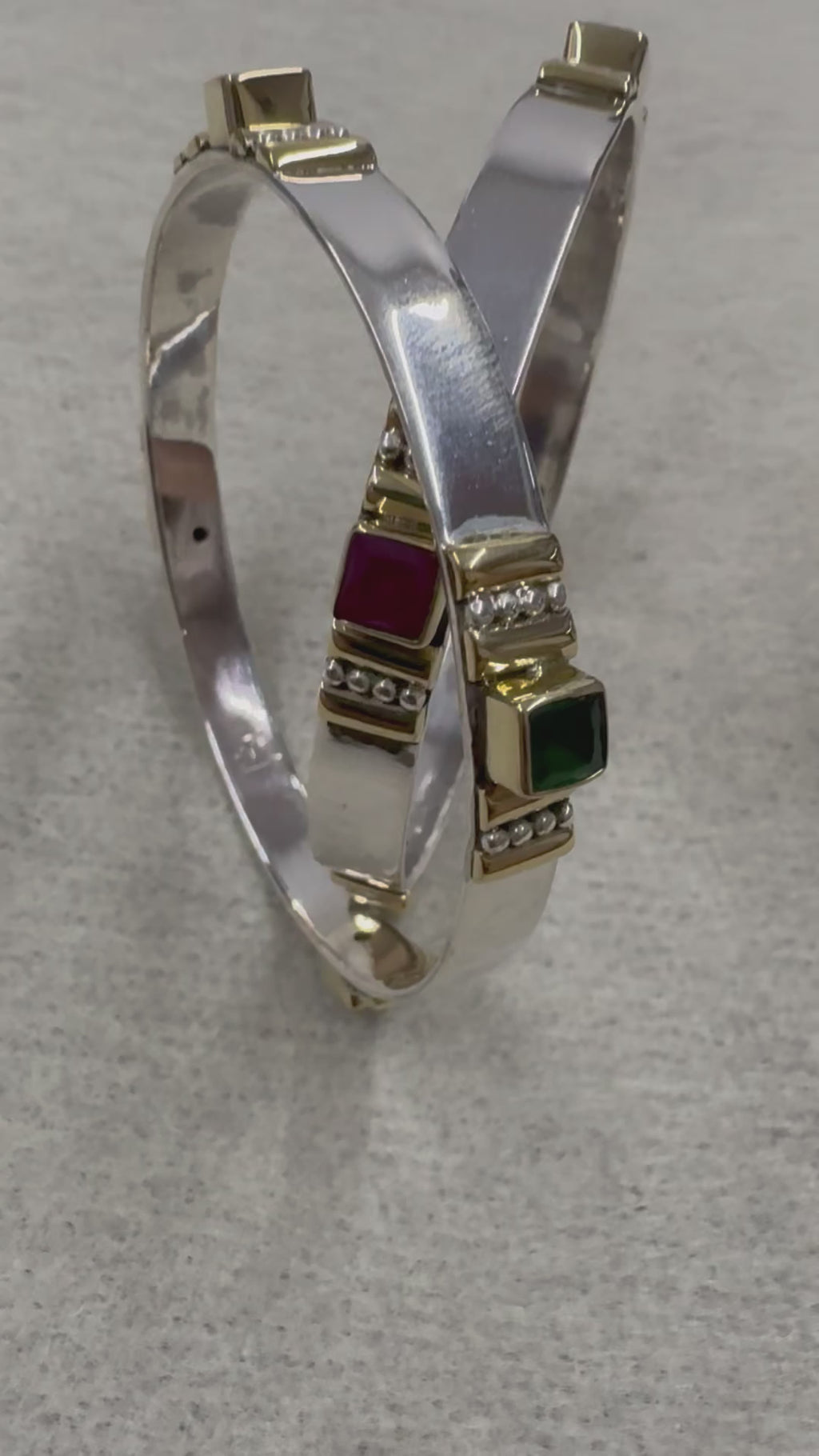 Pair of Coloured Stone Station Bangle with Gold-Tone Bezels