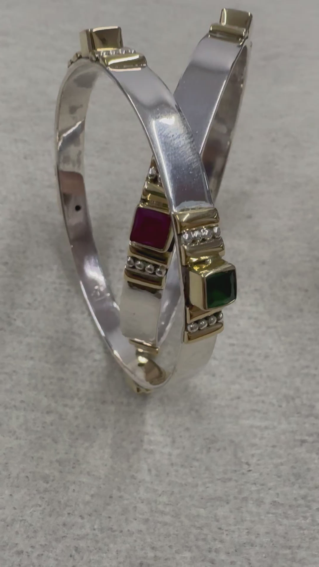 Pair of Coloured Stone Station Bangle with Gold-Tone Bezels