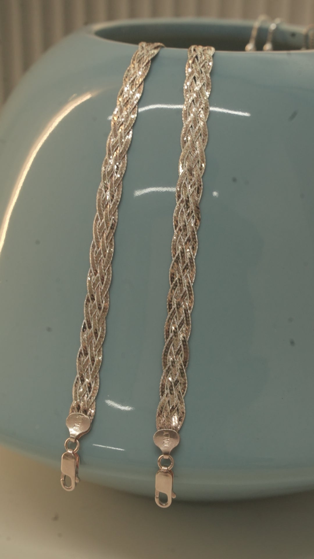 Braided Herringbone Silver Payal in Rose Gold