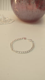 Men's Flat Curb Chain Silver Bracelet