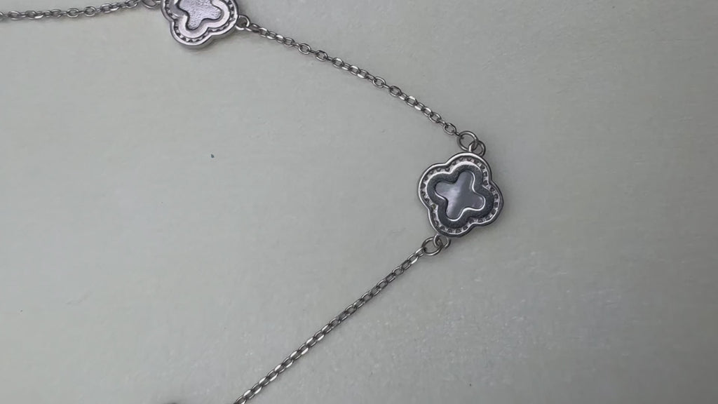 Mother of Pearl Clover Station Silver Necklace