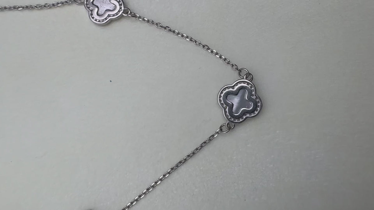 Mother of Pearl Clover Station Silver Necklace