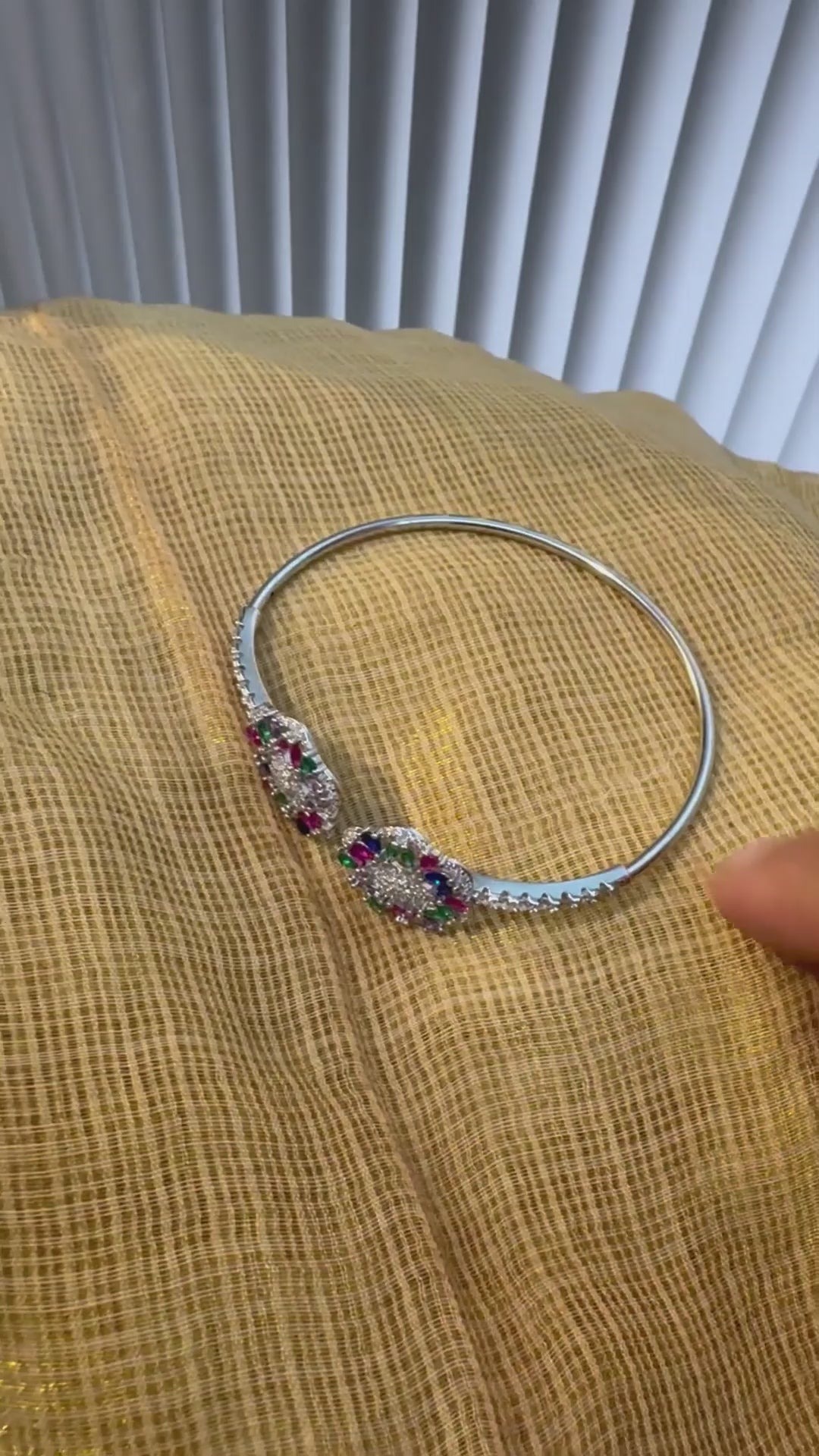Meenakari-Style Floral Silver Cuff with Multicolour Gems
