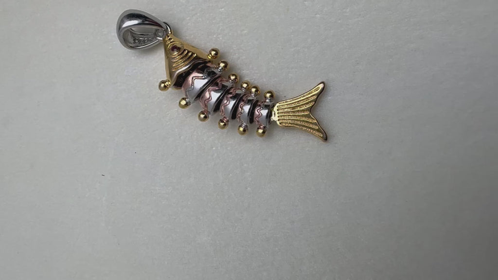 Swimming Fish Silver Pendant with Red Stone Eyes