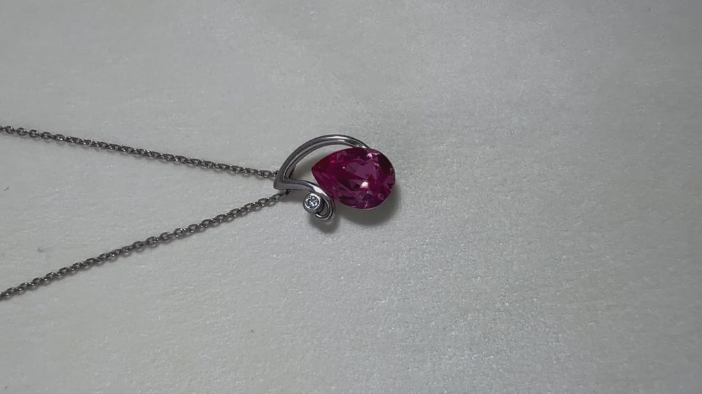Pink Teardrop Pendant Silver Necklace