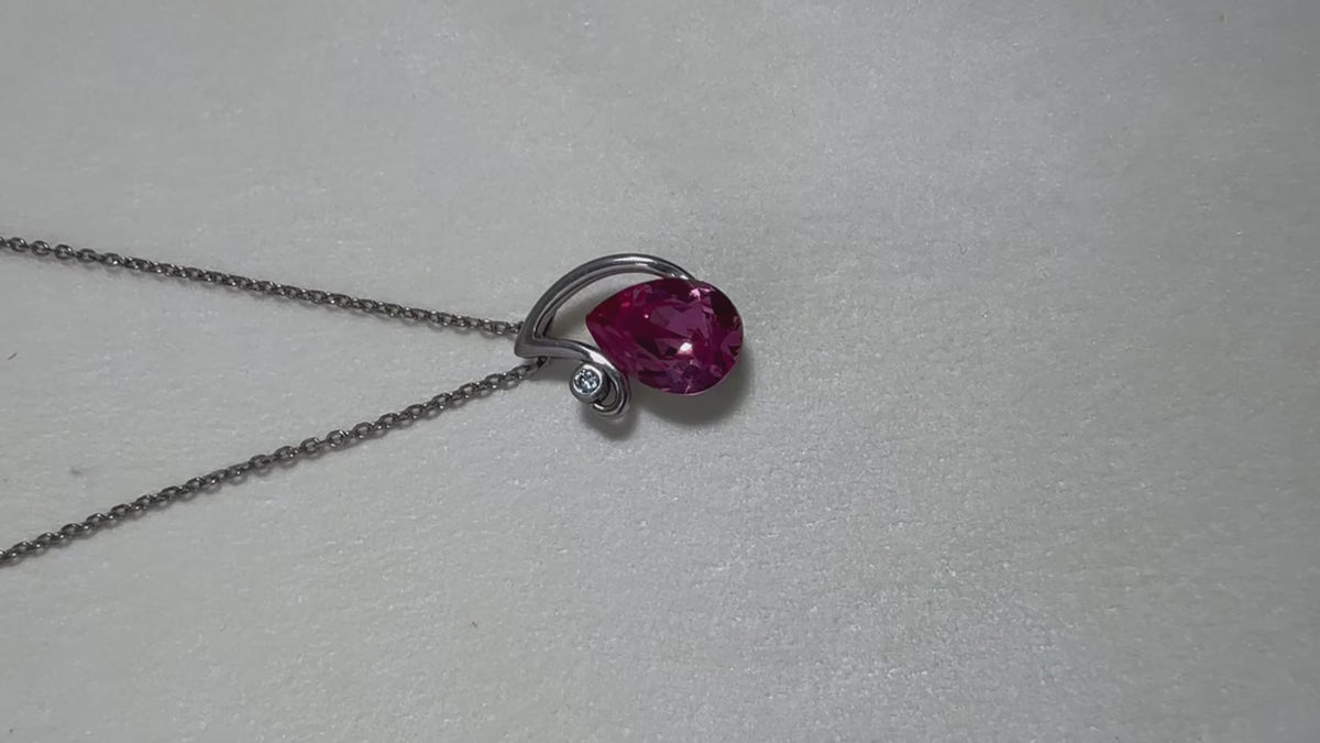 Pink Teardrop Pendant Silver Necklace