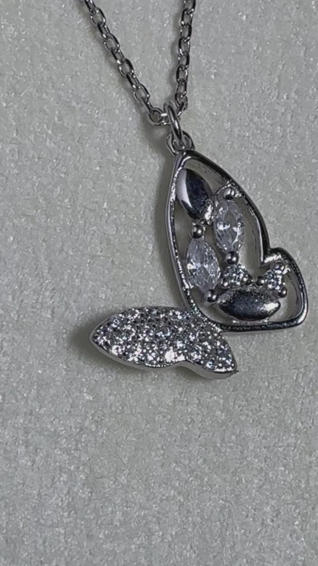 American Diamond Butterfly Pendant Silver Necklace