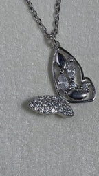 American Diamond Butterfly Pendant Silver Necklace