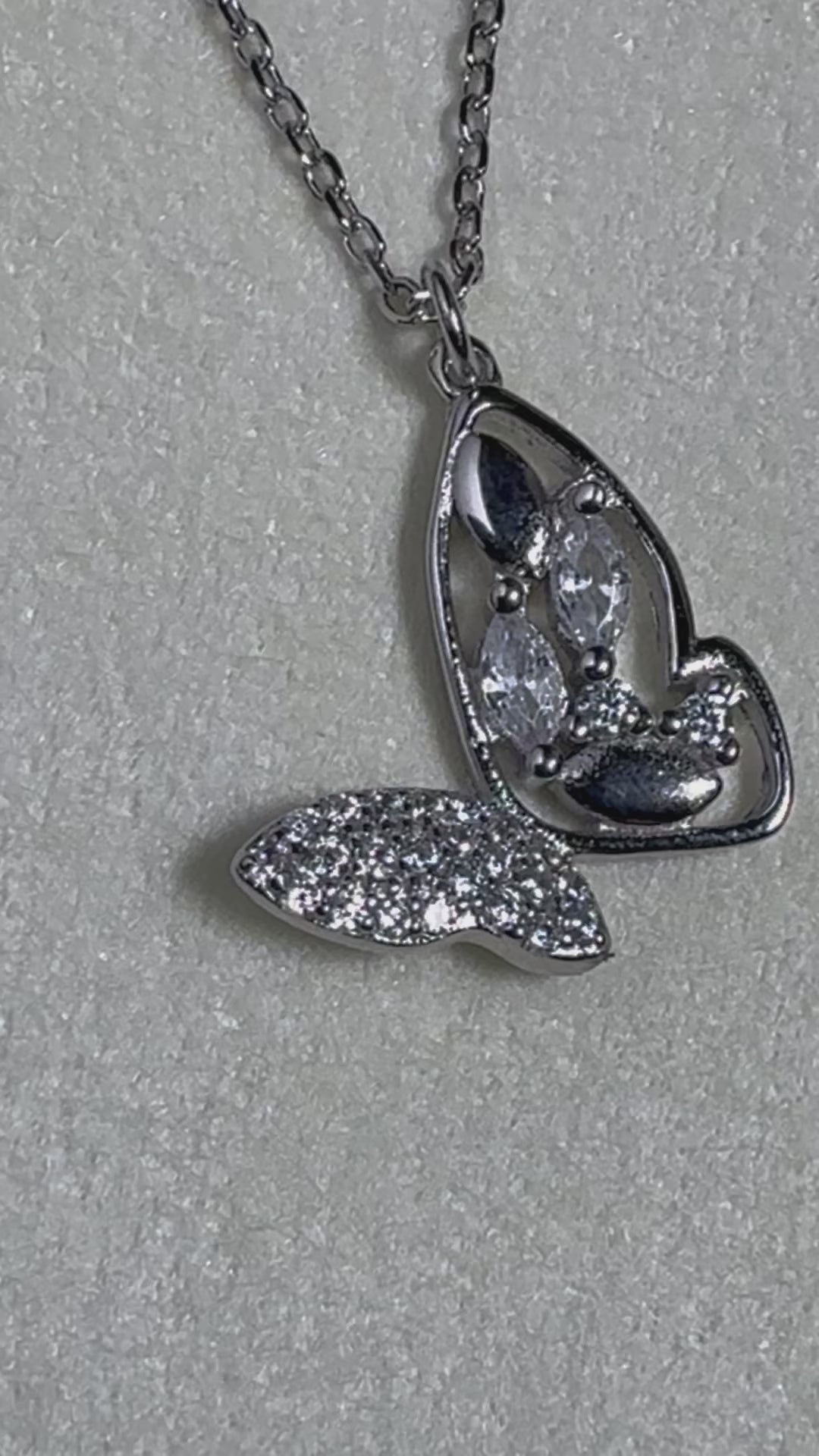 American Diamond Butterfly Pendant Silver Necklace