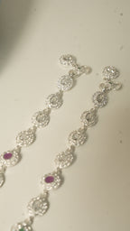 Oval Halo Silver Payal with Pink and Green Stones, a Modern Take on a Traditional Design