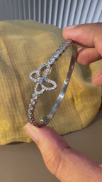 Open Clover American Diamond Silver Bangle Bracelet