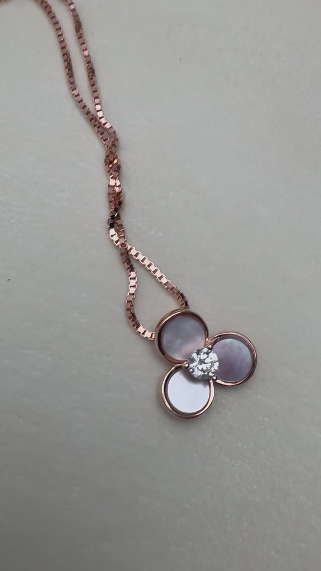 Rose-Tone Mother of Pearl Petal Pendant Silver Necklace
