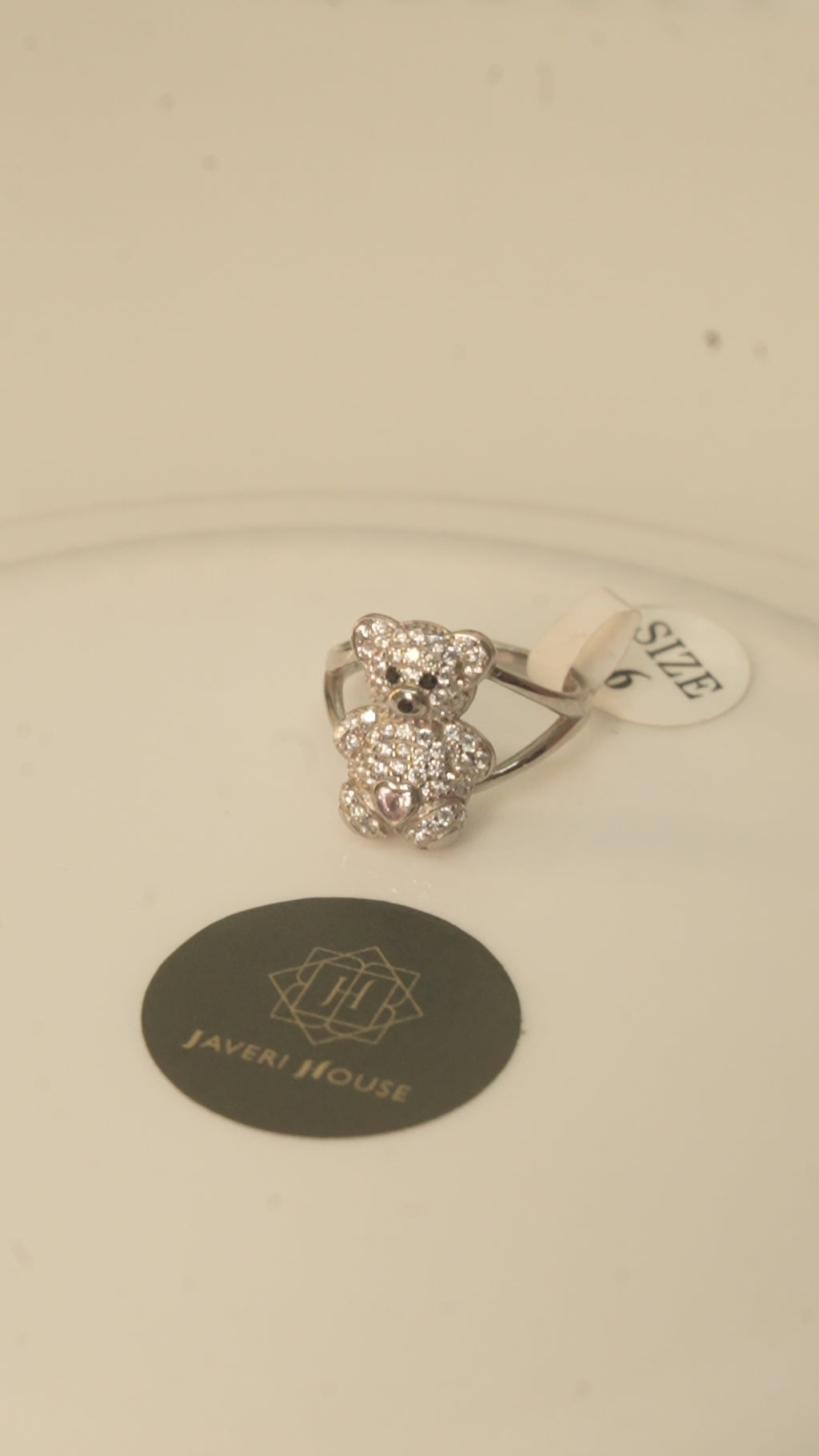 Teddy Bear American Diamond Ring with Pink Heart