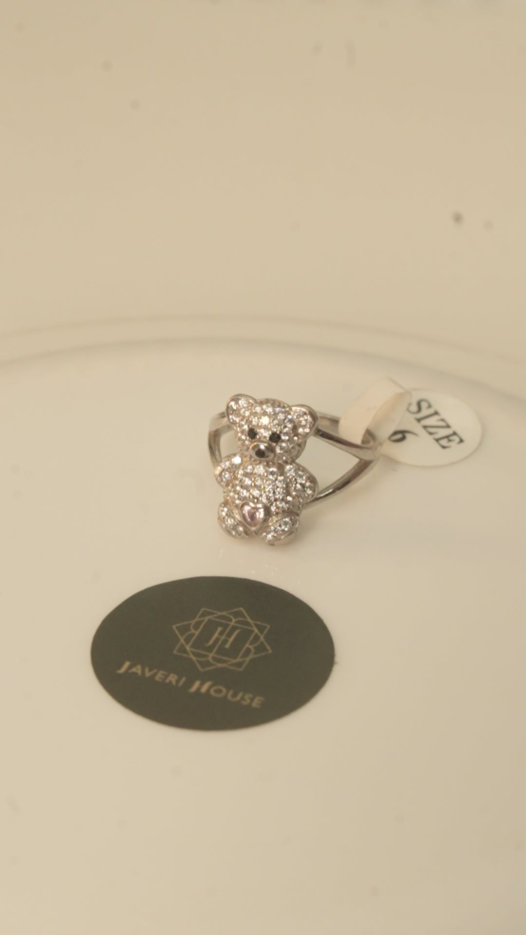 Teddy Bear American Diamond Ring with Pink Heart