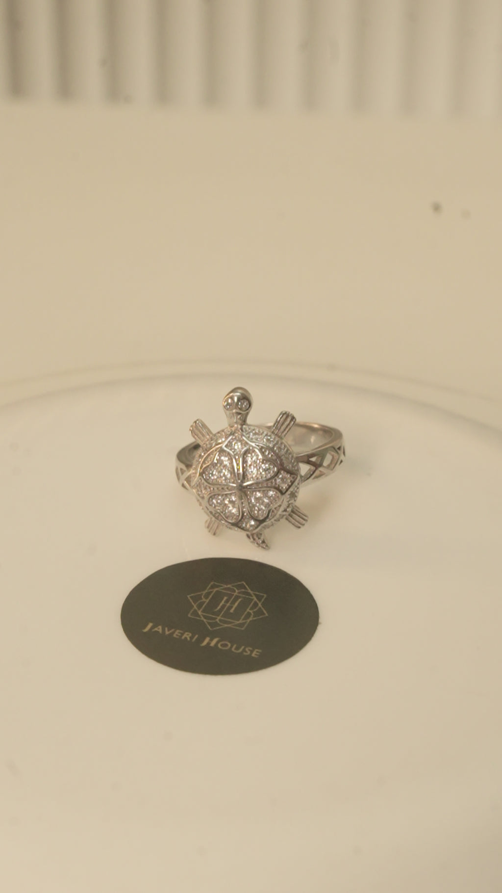 Good Luck Tortoise Ring with Four Petal American Diamond Shell
