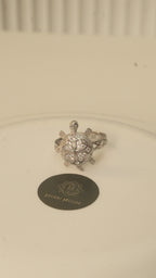 Good Luck Tortoise Ring with Four Petal American Diamond Shell