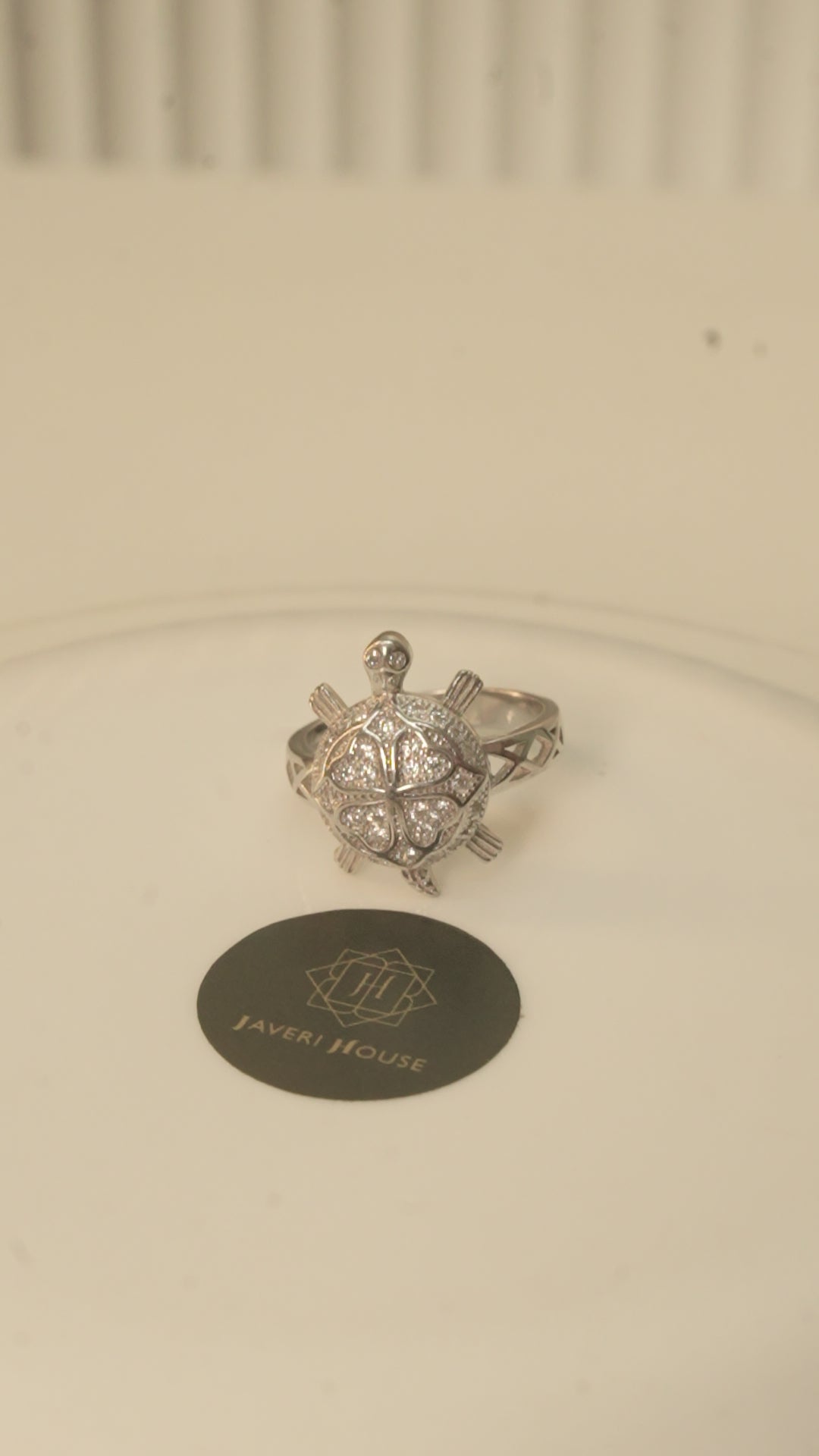 Good Luck Tortoise Ring with Four Petal American Diamond Shell