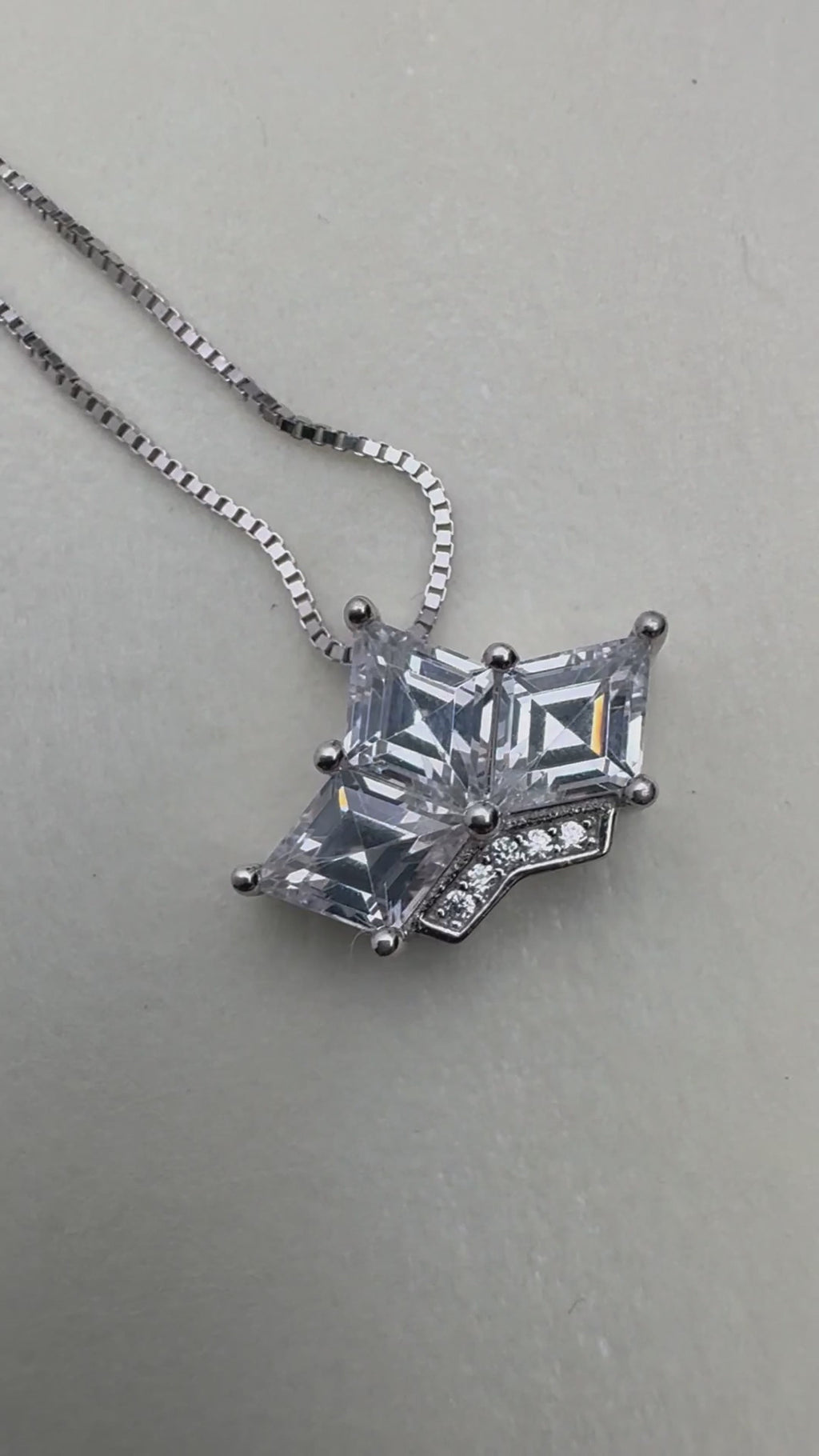 Princess-Cut American Diamond Crown Pendant Silver Necklace