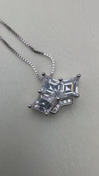 Princess-Cut American Diamond Crown Pendant Silver Necklace