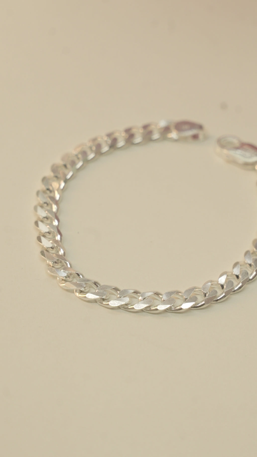 Men's Flat Curb Chain Silver Bracelet