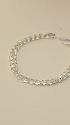Men's Flat Curb Chain Silver Bracelet