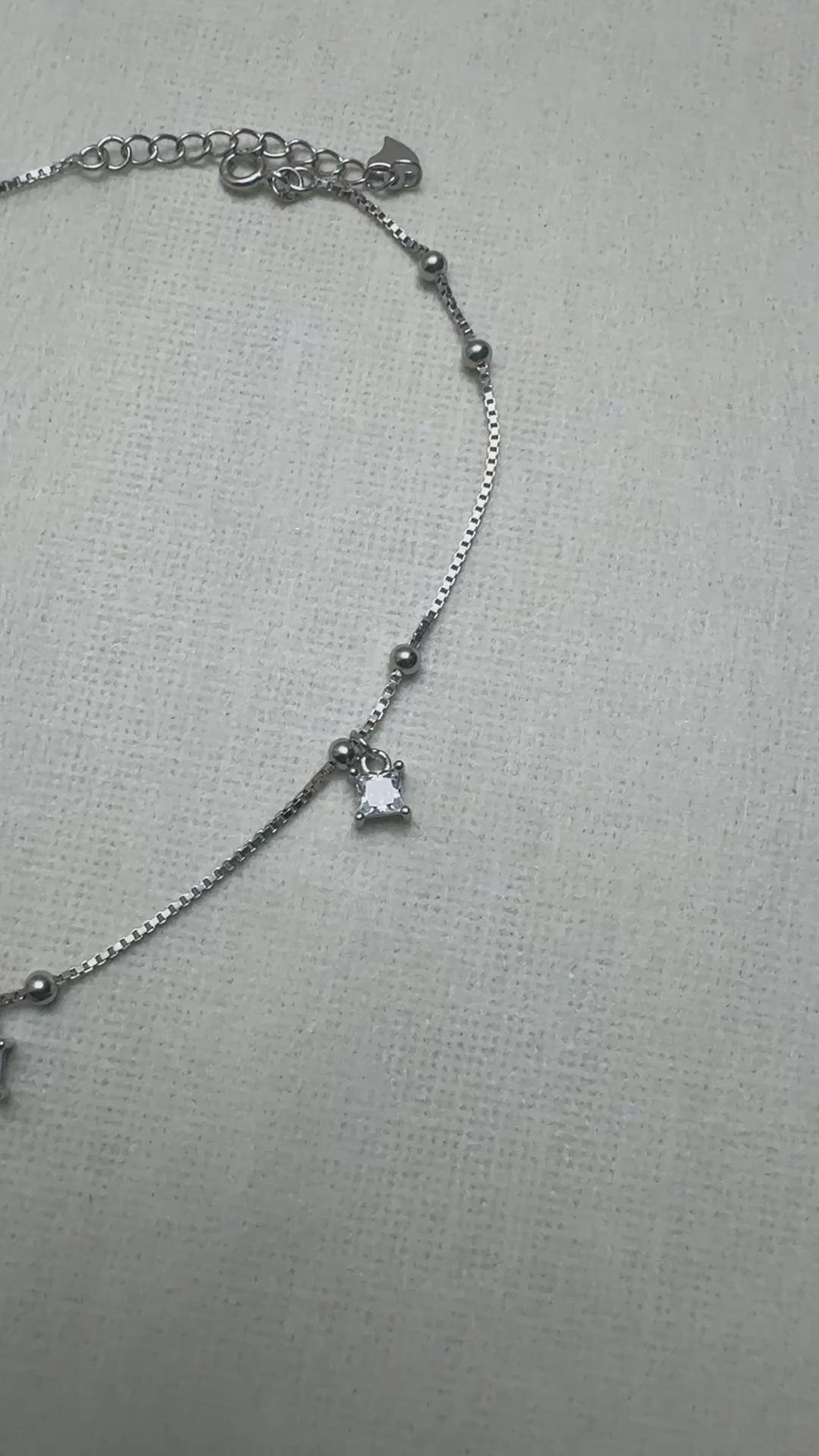Princess-Cut American Diamond Drop Silver Anklet