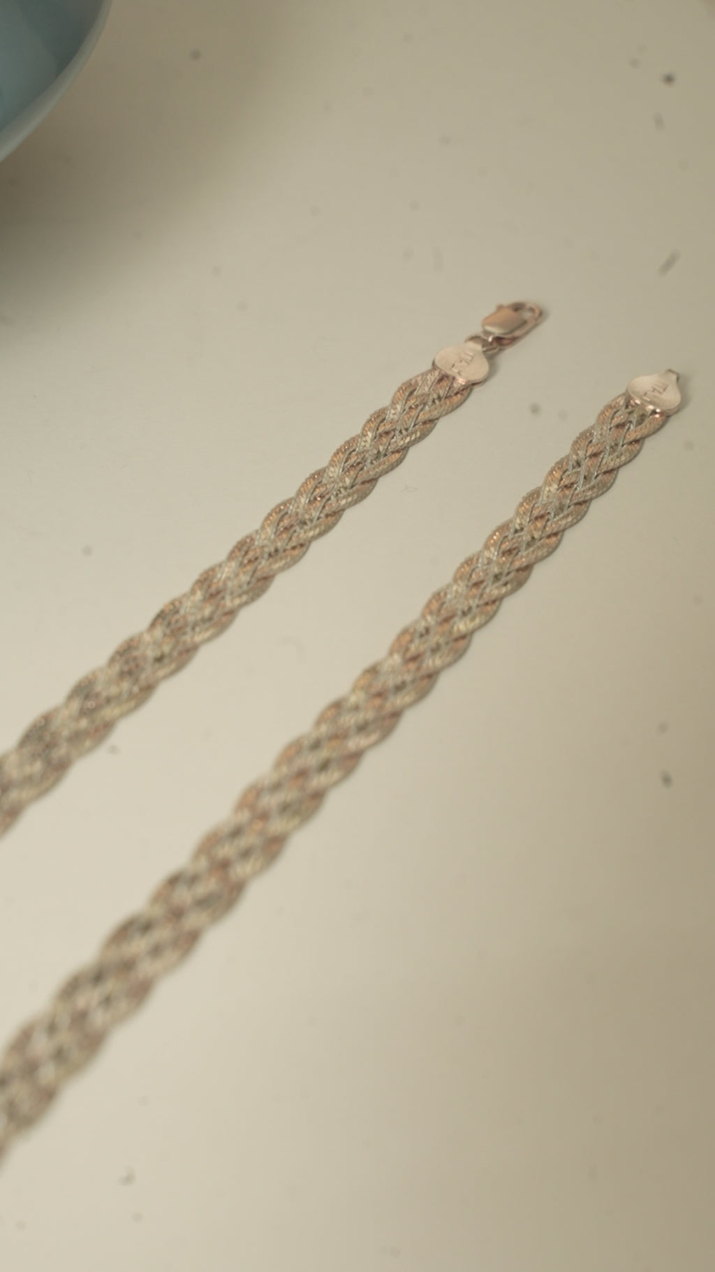 Braided Herringbone Silver Payal in Rose Gold