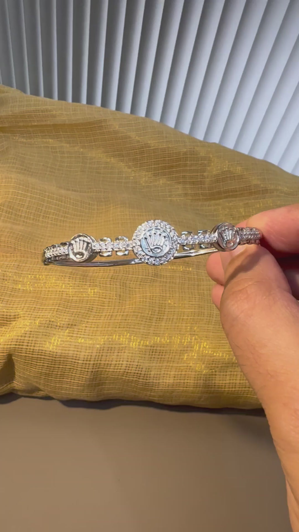 Triple Crown Silver Bangle Bracelet with American Diamonds