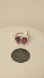 Butterfly Ring with Deep Red and Pink Stones