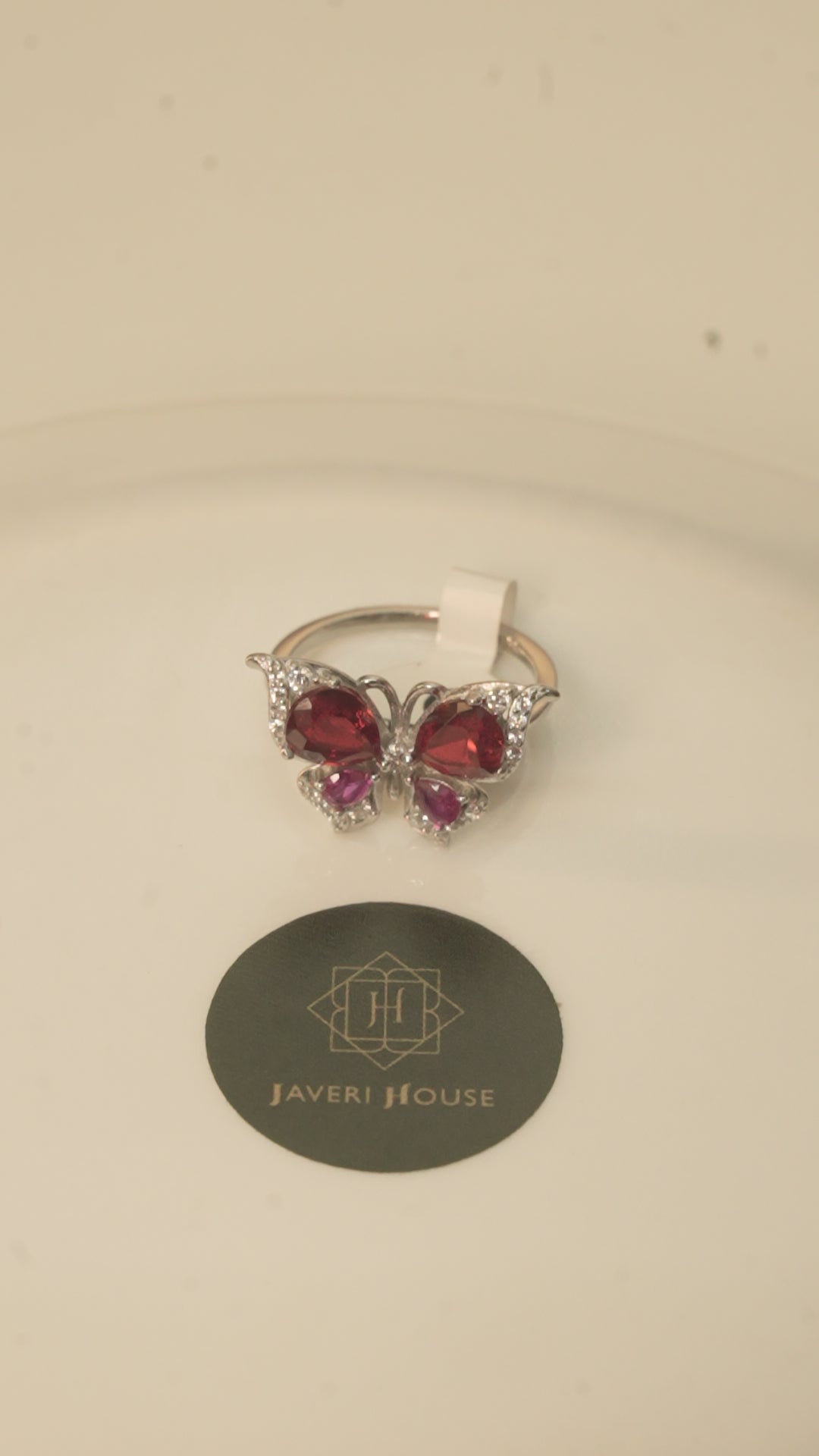 Butterfly Ring with Deep Red and Pink Stones