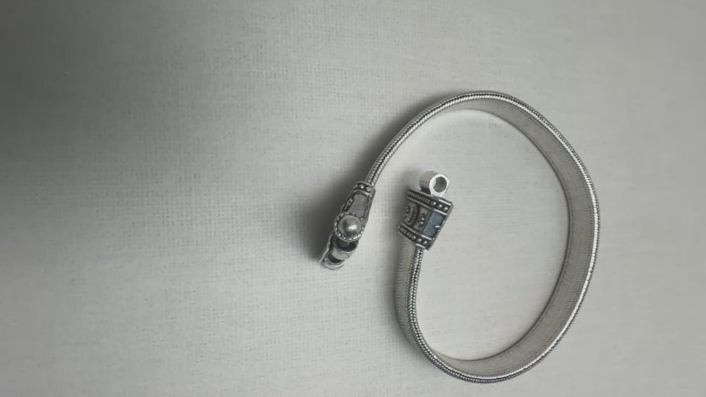 Rajwadi Silver Payal with Oxidised Caps and Pin Clasp