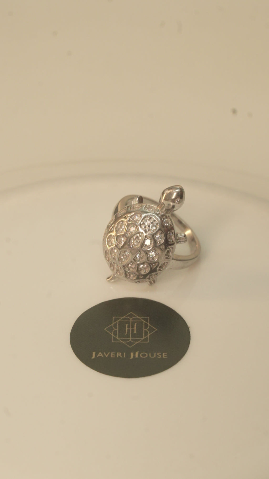 Good Luck Tortoise Ring with American Diamond Pave Shell