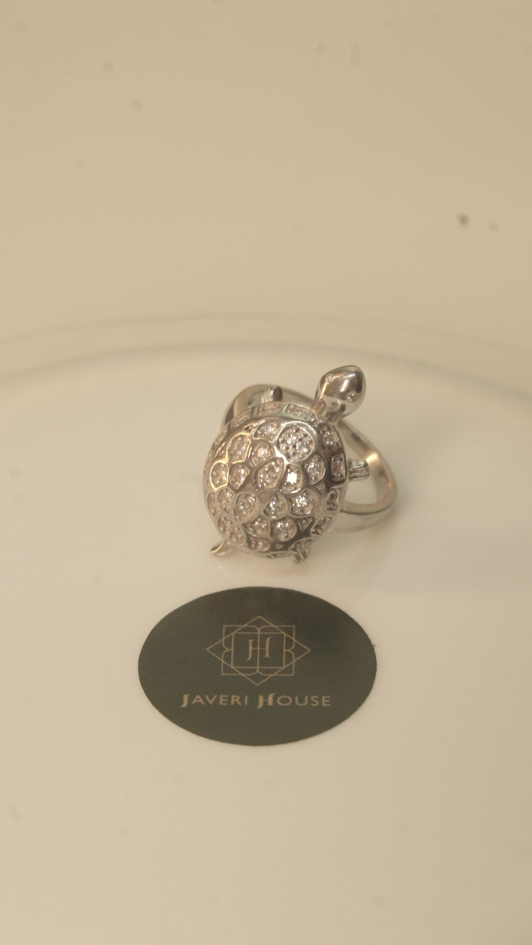 Good Luck Tortoise Ring with American Diamond Pave Shell