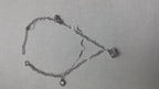 Heart and Cube Charm American Diamond Silver Anklet