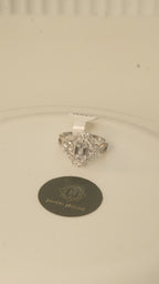 Emerald Cut American Diamond Ring with Floral Halo