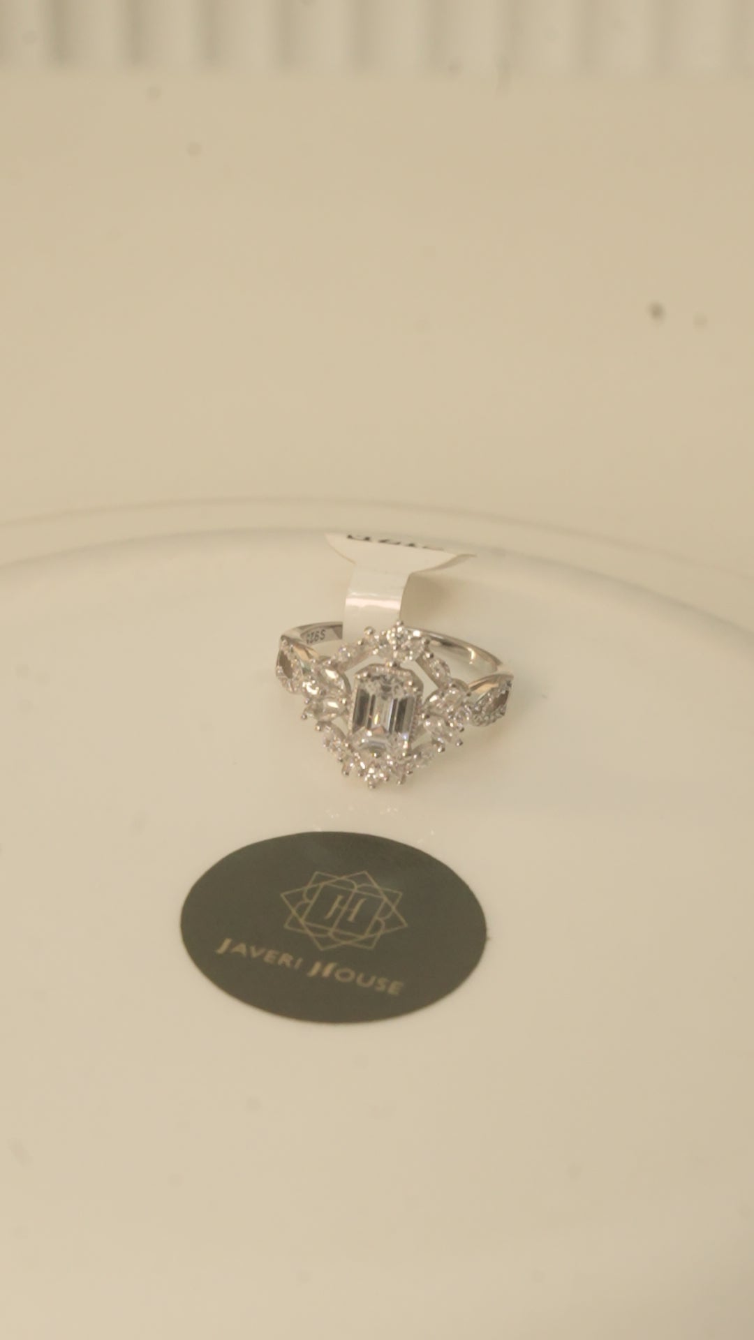 Emerald Cut American Diamond Ring with Floral Halo