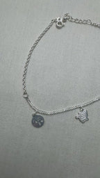 Emoji and Cat Charm Silver Anklet