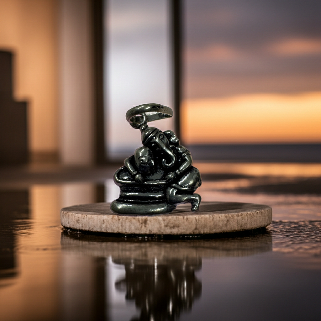Abhishekam Posture Bal Ganesha (Ganpati) with Shiva Linga Pendant