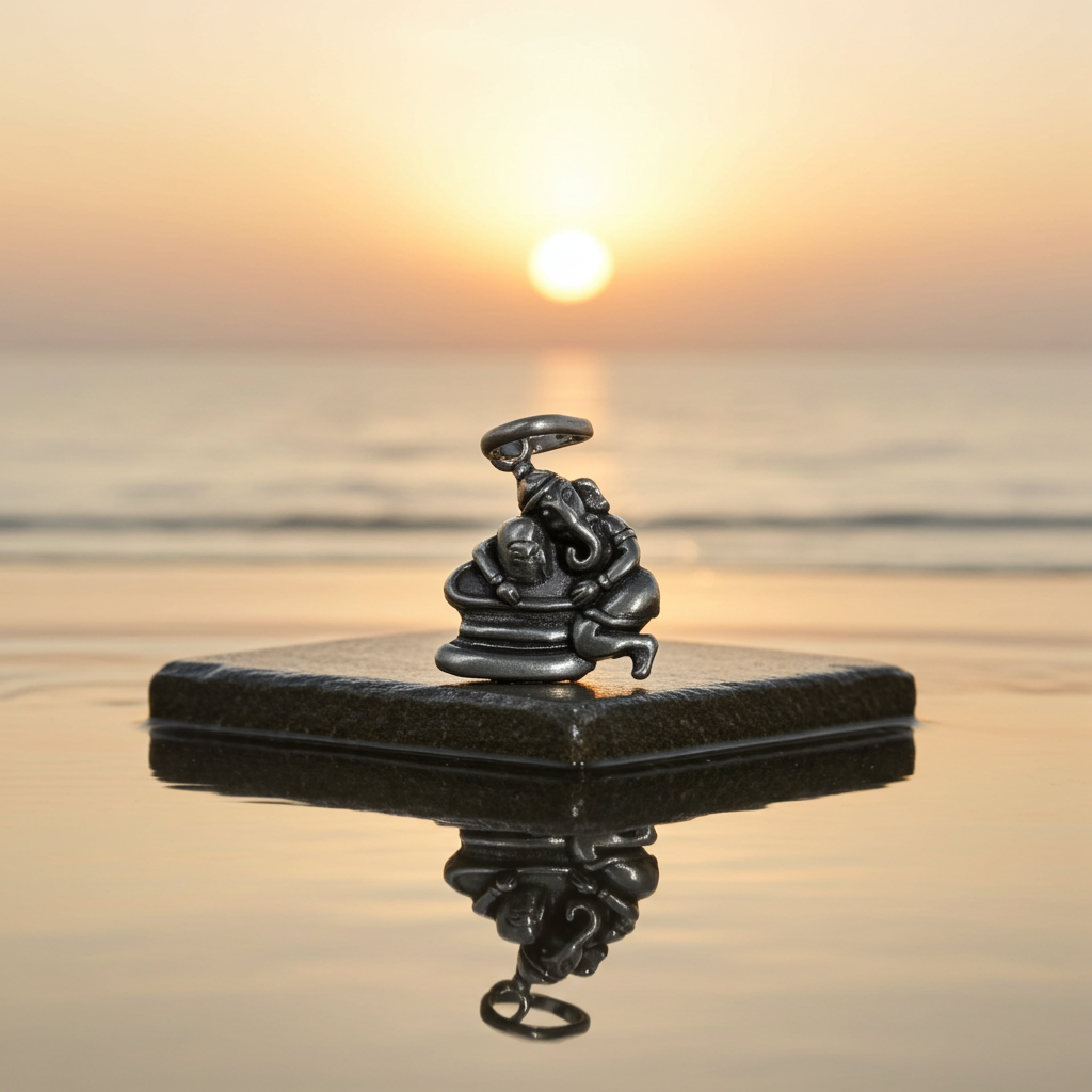 Abhishekam Posture Bal Ganesha (Ganpati) with Shiva Linga Pendant